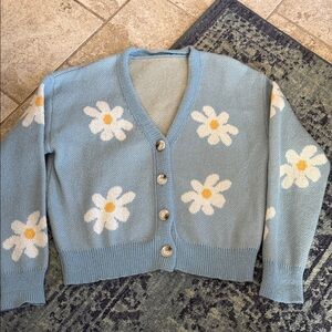 Floral Blue Cardigan Sweater